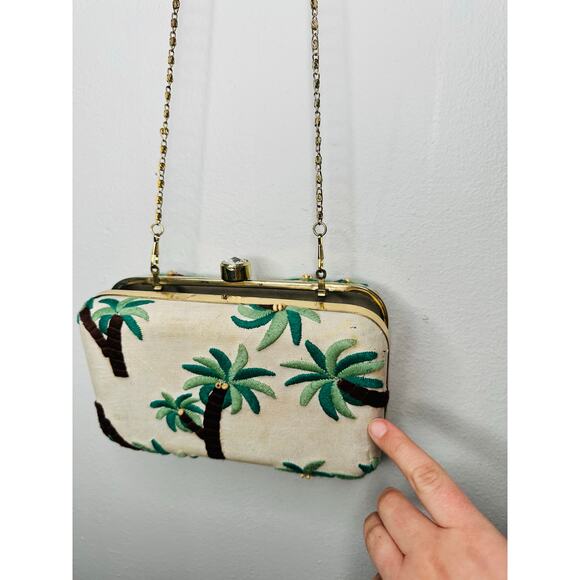 AREA STARS Embroidered Palm Tree Box Clutch Jewel Clasp Handbag - Picture 11 of 11